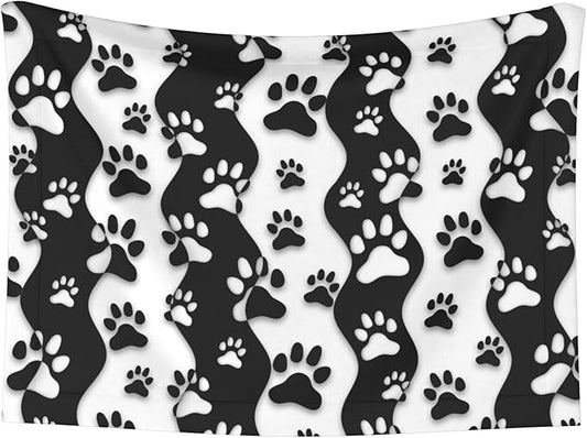 Black White Paw Throw Blanket - Stripes Blanket for Dog Cat Pet Blankets 23x16 for Couch Sofa Bed