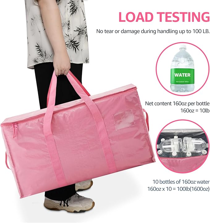 Moving Bags Heavy Duty Extra Large, Moving Boxes, Moving Supplies Essentials,Storage Bins with Lids, Plastic Packing Totes, Storage Bags for Clothes with Handles & Zippers(Pink, 10 Pack)