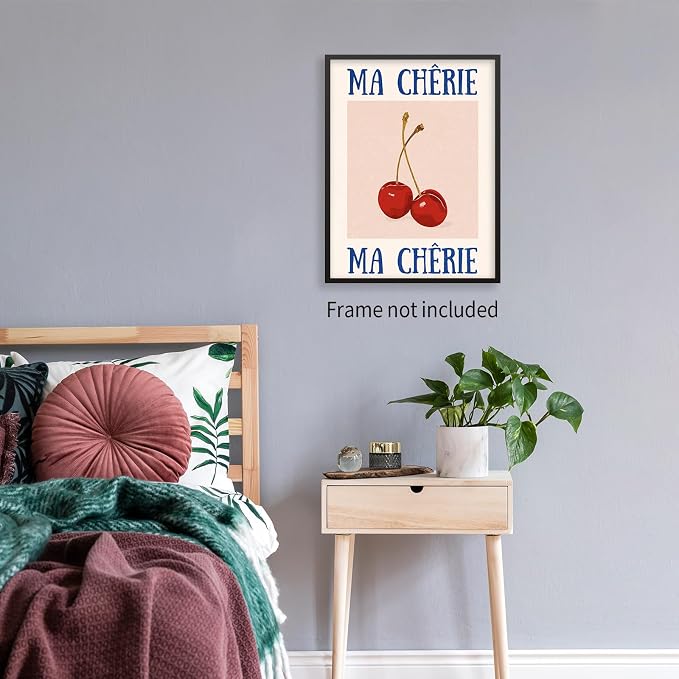 jkahh Funky Cherry Wall Art Vintage Red Blue Aesthetic Poster Trendy Ma Cherie