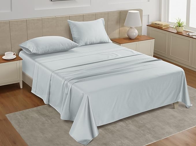 LANE LINEN Full Size Sheet Set - 100% Cotton Sheets, 450 Thread Count Soft Satin Bed Sheets, Breathable Bedding Sheets & Pillowcases, 4PC Full Bed Sheets Set, Deep Pocket Sheets - Ballad Blue