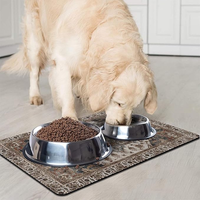 Dog Food Mats for Floors, Absorbent and Quick-Drying Pet Cat Food Mat,Anti-Fouling and Easy-to-Clean Pet Feeding Mat,Dog Bowl Mat for Messy Drinking Water Bowls.17 x27, Bohemia Style