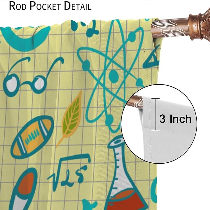 Science Physics Curtains, Abstract Math Chemistry Curtain Scientist Graffiti Print Window Treatments for Kids Teens Bedroom Living Room Set 2 Panels,42x63 Inches