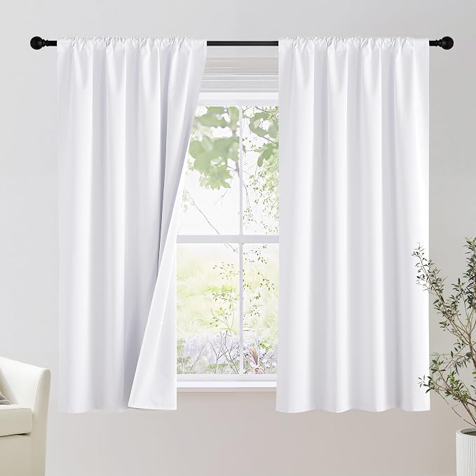 NICETOWN Bedroom 100% Blackout Curtains, 2 Panels, 34 by 40, Snow White