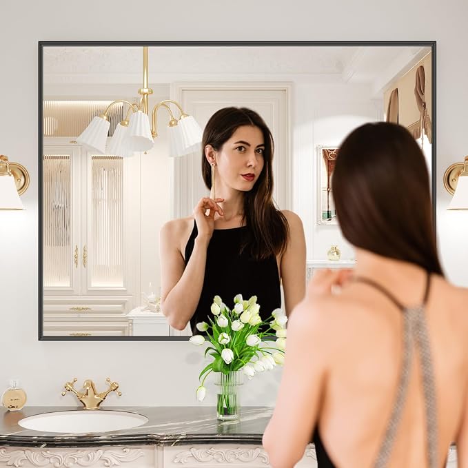 LOAAO Black Bathroom Mirror 48"X36"