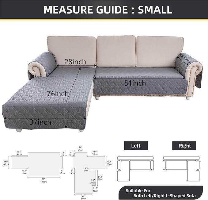 ele ELEOPTION 100% Waterproof 2 Piece Couch Cover Pet Blanket Sectional L Shape Sofa Cushion Cat Dog Bed Cover (Chaise Lounge + 2 Seat Covers) Gray