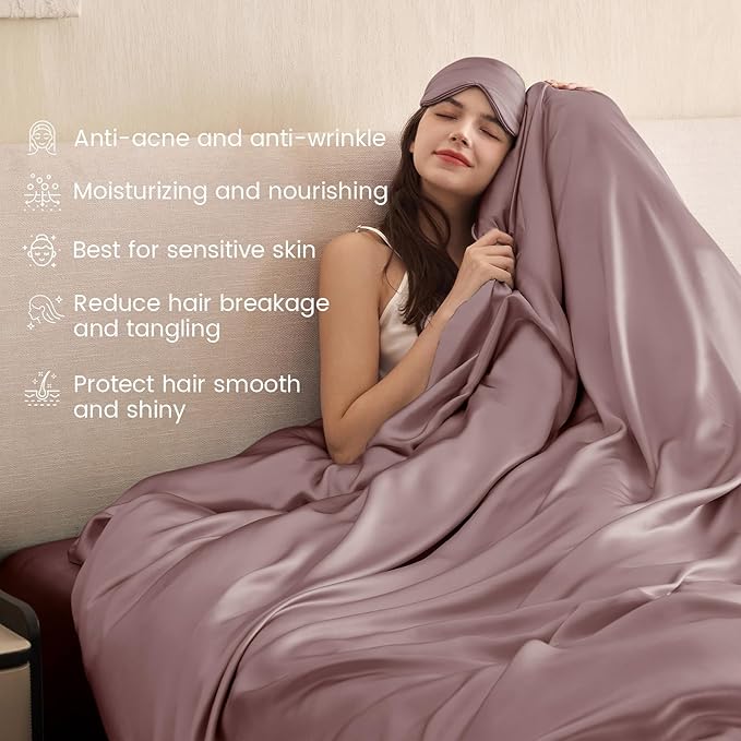 THXSILK 100% Pure Mulberry Silk Duvet Cover Set 3 Piece, 6A+ Grade Luxury Soft Bedding Silk Sheets for Hair and Skin, 1 Pcs Duvet/Quilt/Comforter Cover with 2 Zippered Pillowcases (Purple, King)