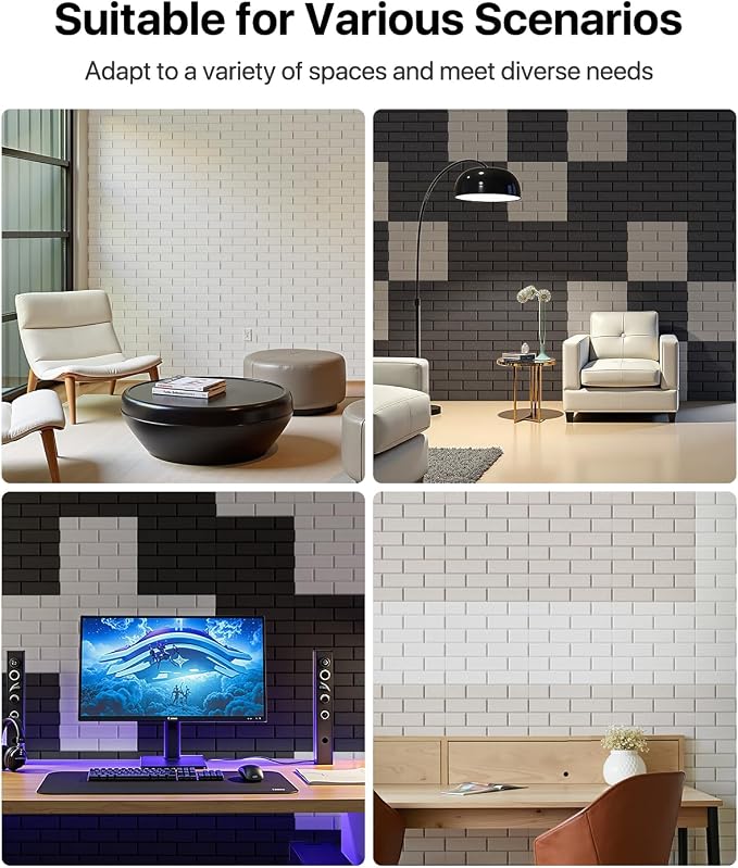 Soundproof Wall Panels Self-Adhesive, Acoustic Panels 12 Pack Brick Wall Panels