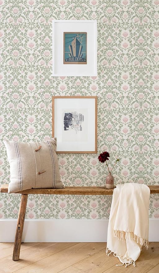 YXTII Peel and Stick Wallpaper Pink Floral Damask Wallpaper