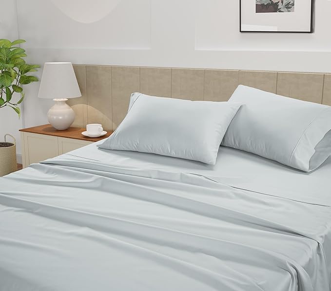 LANE LINEN 100% Cotton Sheets - 450 Thread Count, 3 Pc, Long Staple Twin XL Soft Satin, Bedding, Breathable Cooling Sheets- Ballad Blue