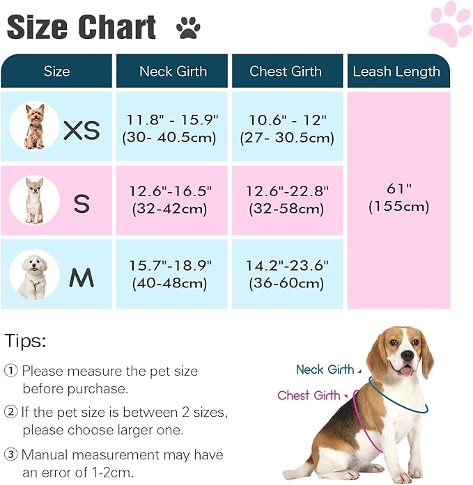 Pawaboo Small Dog Harness and Leash Set, Puppy Harness X-Frame No Pull No Choke, Dog Vest Harnesses Adjustable for Small Medium Sized Dogs,Soft Breathable Pet Harnesses, S, Magenta Leopard