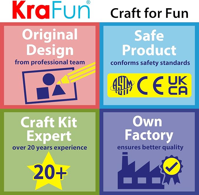 KRAFUN Fox Sewing Kit for Kids Ages 8-12 - No Scissors No Glue | Pre-cut & pre-punched felt. Child-safe needle included. Sew your own plush fox. Beginner craft gift for girls & boys