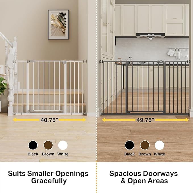 InnoTruth 29.5–49.75" Extra Wide Baby Gate for Stairs, 30" Tall Walk Through Dog Gate for Stairs & Doorways, Pressure-Mounted Safety Gate for Pets & Kids, Dual Lock & 2-Way Swing, Brown