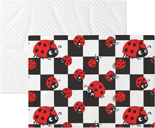 Waterproof Dog Blanket Soft Pet Blanket for Puppy Cat, Fleece Cat Throw Blankets for Furniture Bed Couch Sofa Reversible - Ladybugs of Black and White Checkers