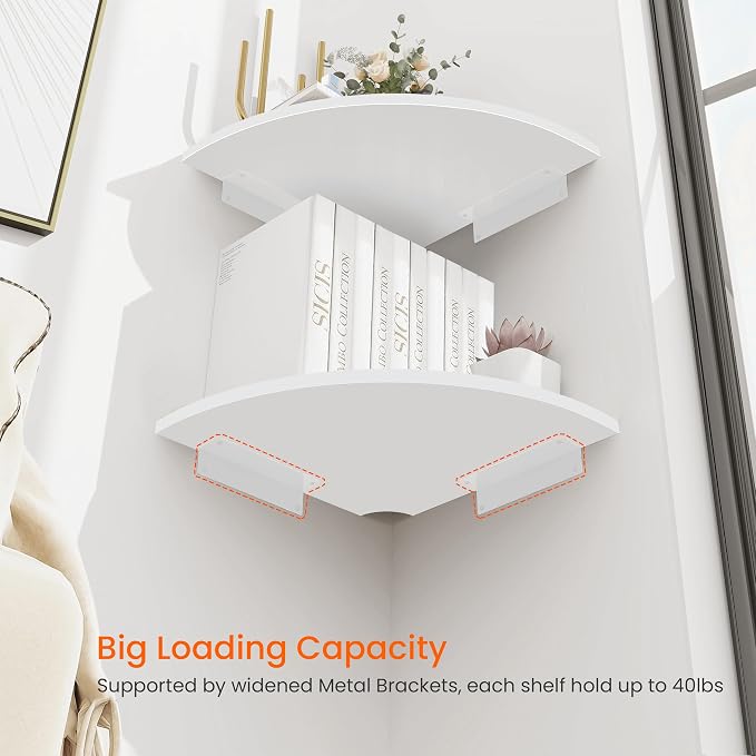 Homode Corner Floating Shelves, 12 Inch Wood Curved Hanging Shelf
