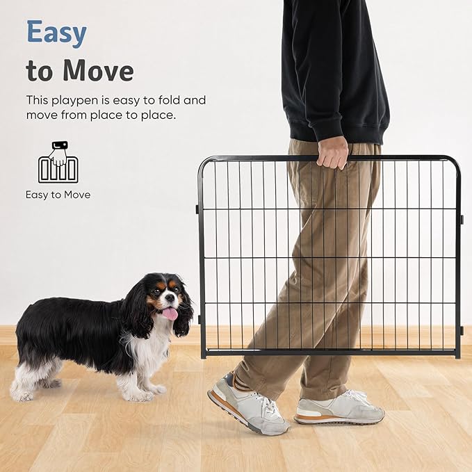 DUMOS Dog Playpen Indoor, Metal 24 Inch 4 Panels Foldable Pet Fence with Door, Outdoor Small Medium Large Dog Puppy Portable Exercise Play Pen for RV Camping, Trips, Play Yard