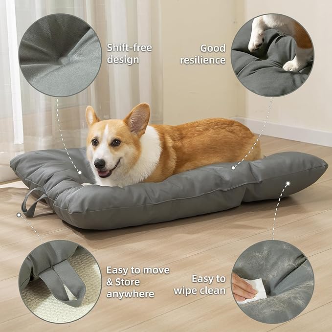 Chew Resistant Dog Bed for Extra Large Dogs - Durable 47"x29" Kennel Pad with Soft Plush Filling, Machine Washable Crate Mat for Aggressive Chewers, Indoor Outdoor Pet Bed, Gray