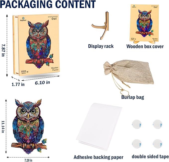 Wooden Puzzles for Adults, Unique Shaped Animal Jigsaw Puzzles, Owl Wood Puzzles Adult, Birthday Gifts for Adult and Kids, 200 Piece 11.2"×7.3"