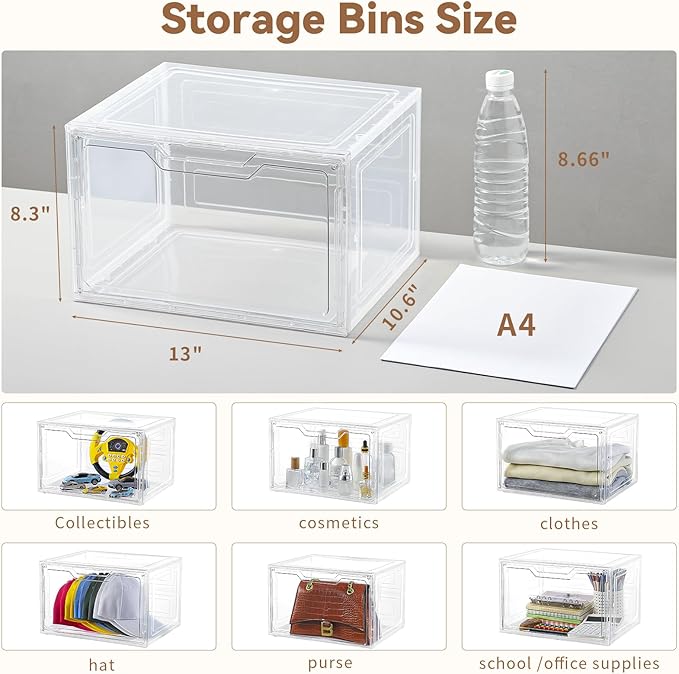 Closet Organizers and Storage, Acrylic Clear Plastic Storage Bins with Magnetic Door, 8 Pack Storage Containers for Clothes Home Organization Purse Bag Cabinet Display Closet Organizer System