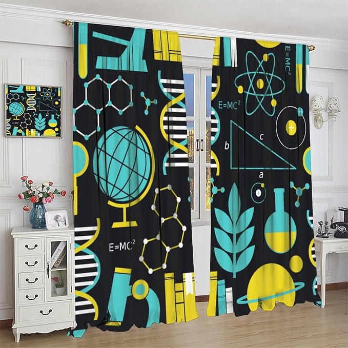Science Bedroom Curtains, Chemistry Science Pharmacy Research Blackout Rod Pocket Window Drapes for Childs Girls Boys Bedroom Living Room Home Set 2 Panels,84x84 Inches