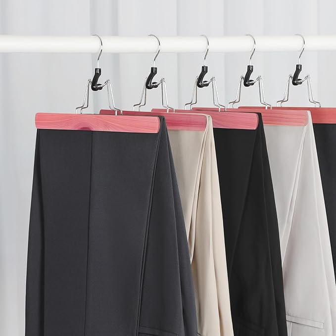 TOPIA HANGER 12 Pack Cedar Pants Hangers, Hair Extension Hangers Non Slip Skirt Hanger Wood Clamp with Velvet Padded 360° Swivel Hook for Jeans, Skirts, Trousers, Wigs CT67C