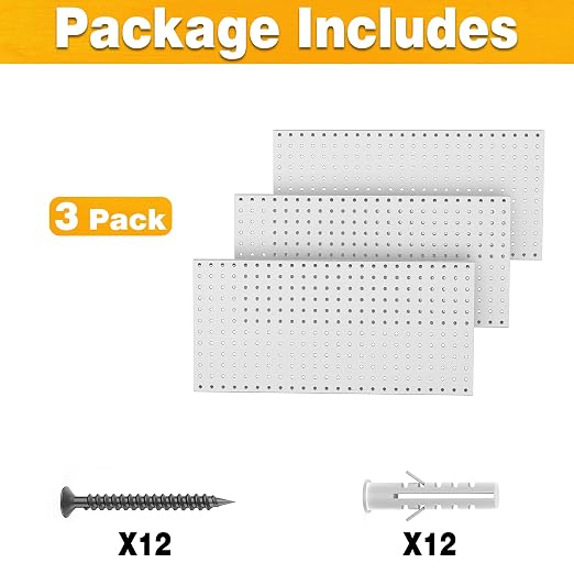 Pegboard Smith Metal Pegboard Panels 12" x 24", 3 Pack Grey Wall Mounted Tool