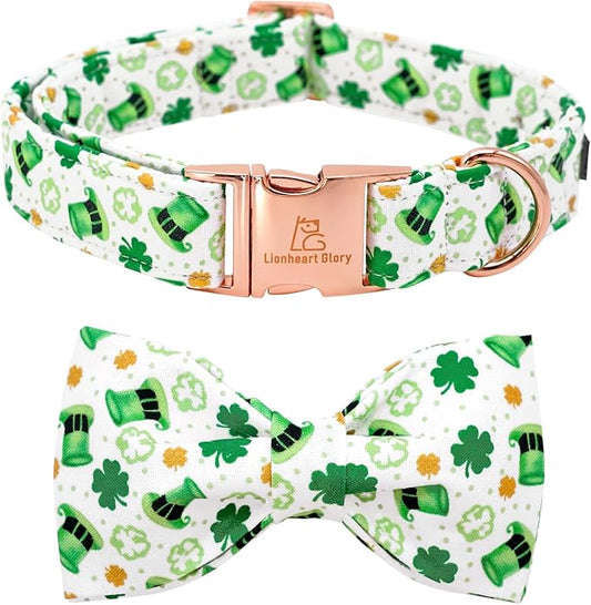 Lionheart glory Dog Bow Collar St. Patrick's Day Dog Collar for Small Dogs, Adjustable Green Collars Lucky Clover Shamrock Dog Collar with Bowtie Pet Collar Bows