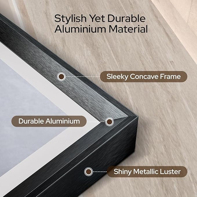 28 x 36 Black Bathroom LED Mirror – Frontlit & Backlit Vanity Mirror with Antifog & Shatter Proof Tempered Glass, Aluminium Frame Bathroom Mirror, Comes with 3 Colour Lights Option
