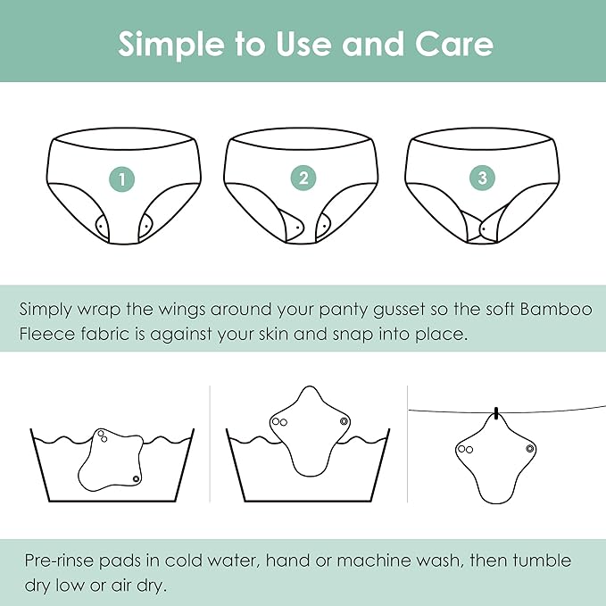wegreeco 6 Pcs Reusable Menstrual Pads, Ultra Absorbent Cloth Pads for Heavy Flow, Sanitary for Teens, Women, Nonslip Panty Liners + Bag (Burgundy, Starter Kit Set)