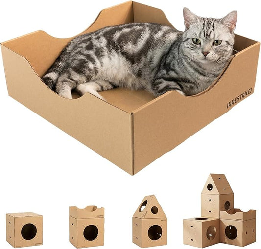 Modular Cardboard Cat Condo System, Bowl-Shaped Cat Bed Module, Foldable Stackable DIY Cat House for Indoor Cats