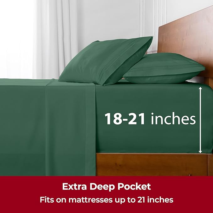 Mellanni Extra Deep Split King Sheets - 5 PC Iconic Collection Bedding - Hotel Luxury, Ultra Soft, Cooling Bed Sheets - Wrinkle, Fade, Stain Resistant (Split King, Emerald Green)
