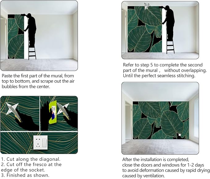 Black and Gold Leaf Mural Bedroom Tropical Green Botanical Wallpaper Room Plant