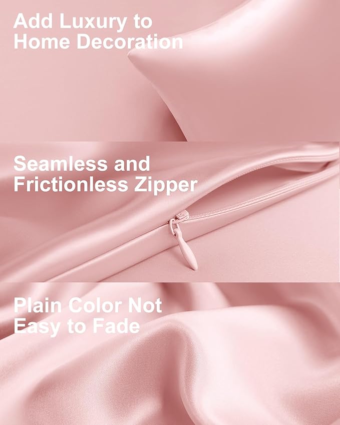 THXSILK Set of 2 Mulberry Silk Pillowcases for Hair and Skin, 22 Momme, Grade 6A+ Silk Dual-Sided, Pillow Cases with Hidden Zipper, King Size 20"x36", 2pcs, Light Pink