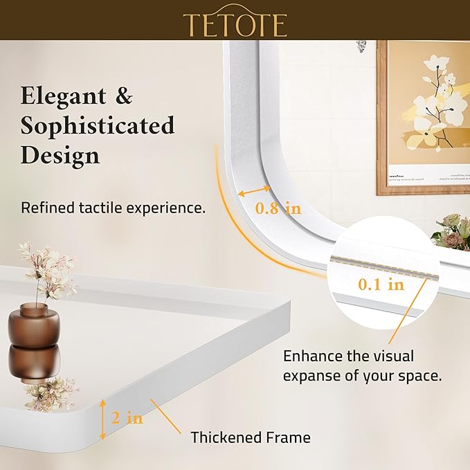 TETOTE 60 x 28 Inch White Framed Bathroom Mirror, Modern Metal Frame Rectangle Modern Farmhouse Wall Mounted Vanity Mirror with Sandy Textured Surface(Horizontal/Vertical)