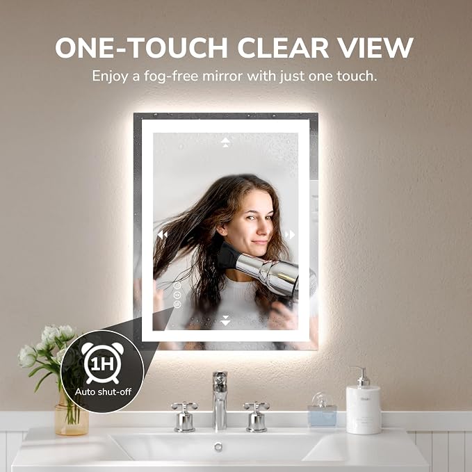 USHOWER LED Bathroom Mirror 20x28 Inch Tempered Glass