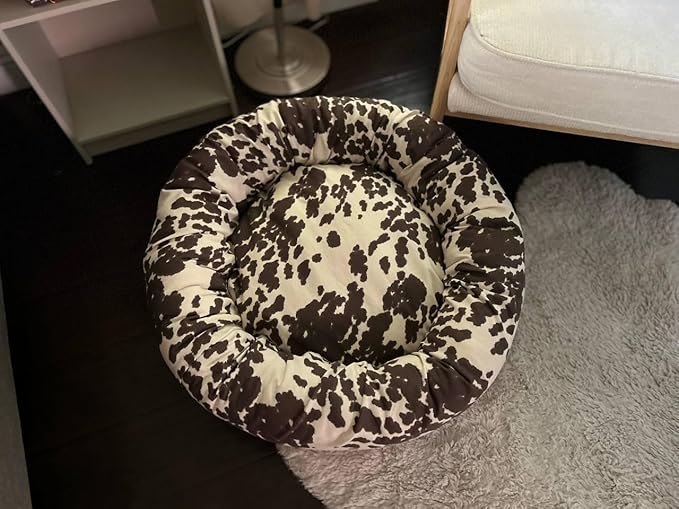 Organic Cotton Canvas Dog Bed: Removable Cover, Natural Fill - Made in USA (Cow Print Brown White, XX Large 50" x 8" inches)