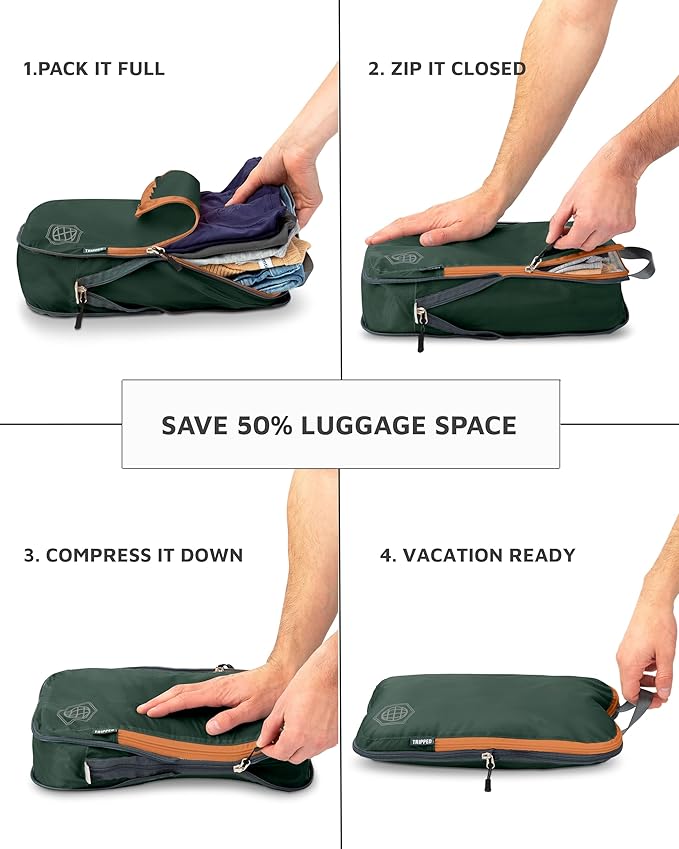 Compression Packing Cubes Set for Travel - Lightweight, Durable Clothes Organizer for Carry-On Luggage and Suitcases by TRIPPED Travel Gear