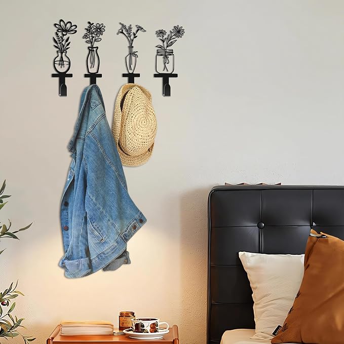 Decorative Wall Hooks, Metal Flowers Wall Decor