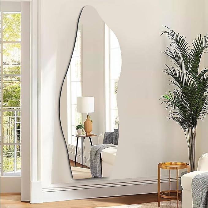 QDSSDECO Full Length Mirror 63"x24" Irregular Wall Mirror Wave Frameless
