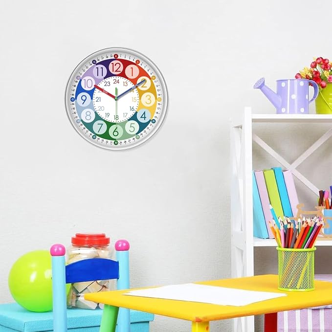 XFM 2 Pieces Learning Clock for Kids 8 Inch Silent Wall Clocks Battery Operated