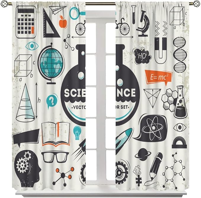 Science Bedroom Curtains, Chemistry Science Pharmacy Research Blackout Rod Pocket Window Drapes for Childs Girls Boys Bedroom Living Room Home Set 2 Panels,42x45 Inches, Style-6