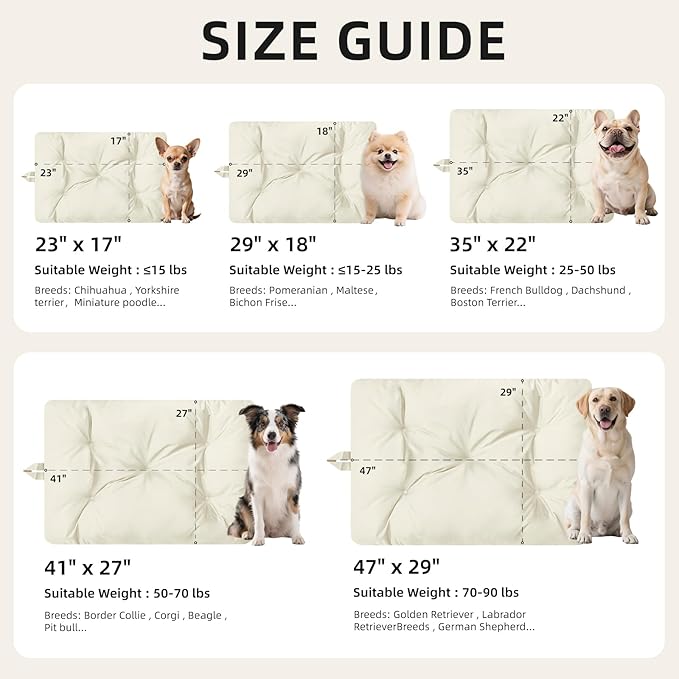 Chew Resistant Dog Bed for Small/Medium Dogs - Durable 29"x18" Kennel Pad with Soft Plush Filling, Machine Washable Crate Mat for Aggressive Chewers, Indoor Outdoor Pet Bed, Beige