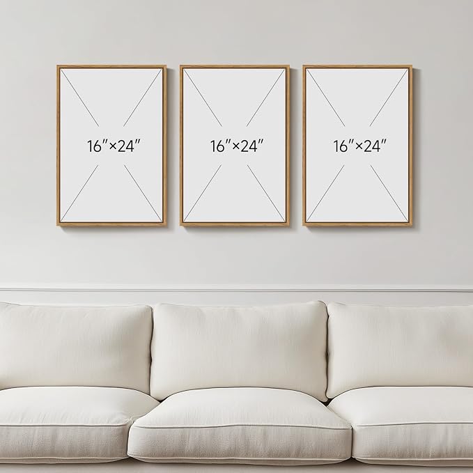 Framed Orange Abstract Boho Wall Art Bedroom, 3 Piece Neutral Mid Century