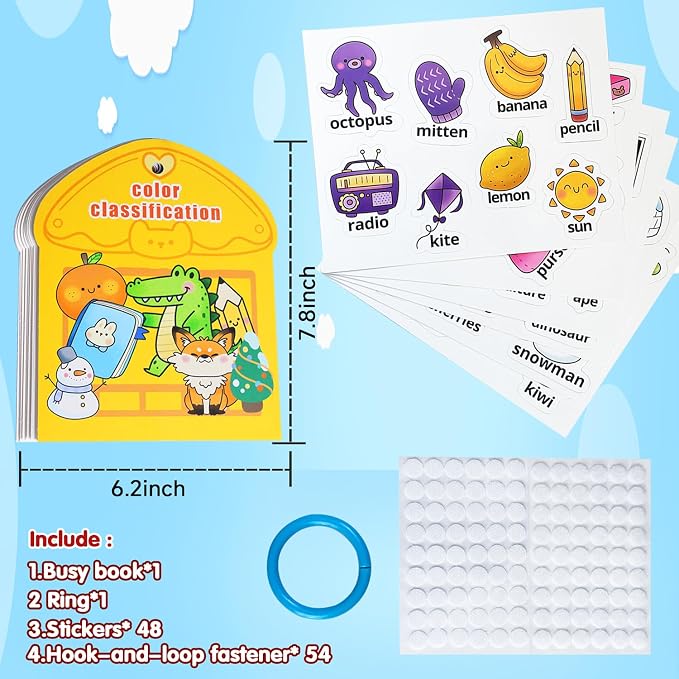 Montessori Busy Book Color Sorting Toys for Toddlers 3-5, Autism Educational Toys Preschool Learning Activities for Kids, Sensory Fine Motor Matching Games for 3 Year Old Boys Girls Gifts