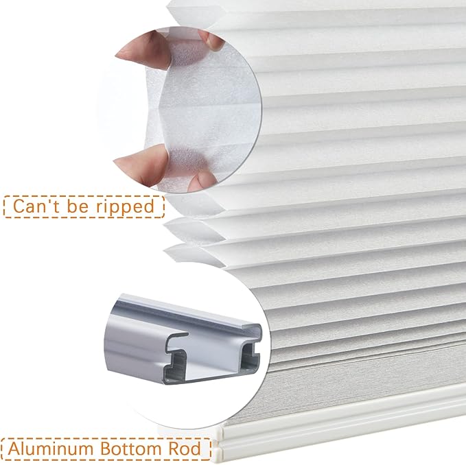 Persilux Light Filtering Cordless Cellular Shades 1.5" Cellular Blinds for Windows, Office, and Sliding Glass Doors, White, 39" W x 38" H