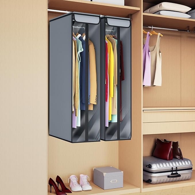Univivi Garment Bags for Hanging Clothes 40", Hanging Garment Bags for Closet Storage with Large Clear Window, Garment Storage Bags for Suits, Coats, Dresses, 2 Pack