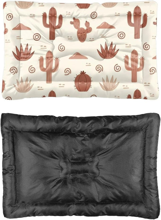 Beige Brown Cute Cactus Washable Dog Bed Mat for Dogs Kennel Pads for Crates Washable Cushion Dog Crate Non-Slip Bed Medium Crate Beds Medium Dogs Patio Mat Cage Small Pets Indoor Outdoor 24X18 Inch