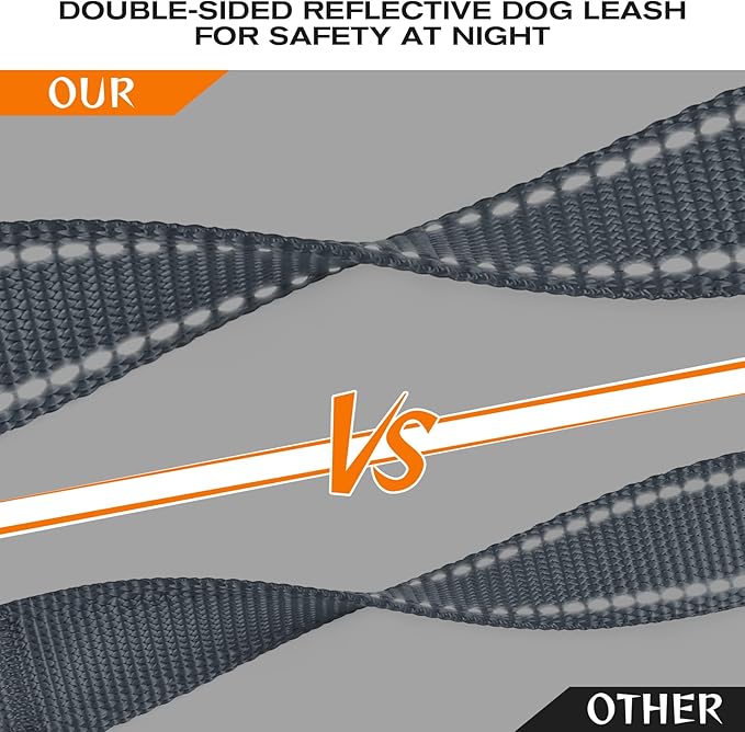 Joytale Dog Leash Heavy Duty for Large Dogs that Pull, Double Handle for Traffic Control, Double-Sided Reflective Leashes for Large Medium Dogs Night Safety, 4FT, Gray