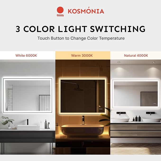 24x32'' LED Bathroom Mirror w/Light, Aluminum Frame, Dimmable Front & Backlit, Anti-Fog, Distortion Free, Light Memory, Tempered & Shatter-Proof Wall Mounted Vanity Silver Coating Mirror