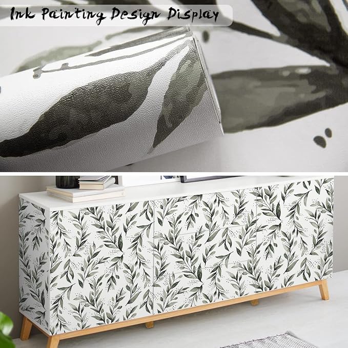 Livebor Olive Leaf Wallpaper Peel and Stick Leaf Contact Paper 17.7inch x