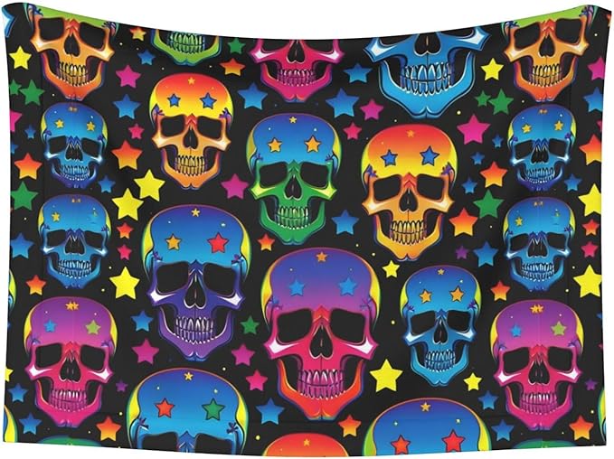 Reversible Dog Blanket for Beds Couches, Colorful Stars Neon Skulls, Double Sided Cat Blanket with Textured Dot Feel and Smooth Feel for Seasonal Comfort All Year